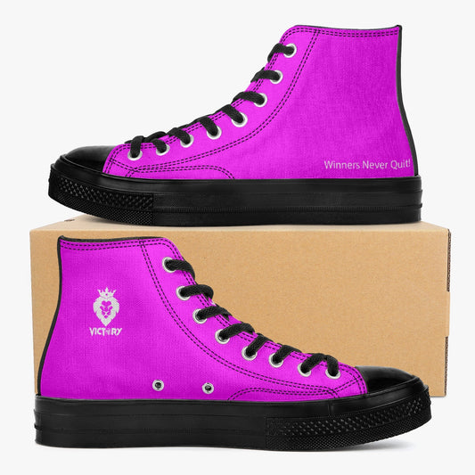 Winners Never Quit Victory High-Top Canvas Shoes - Hot Pink